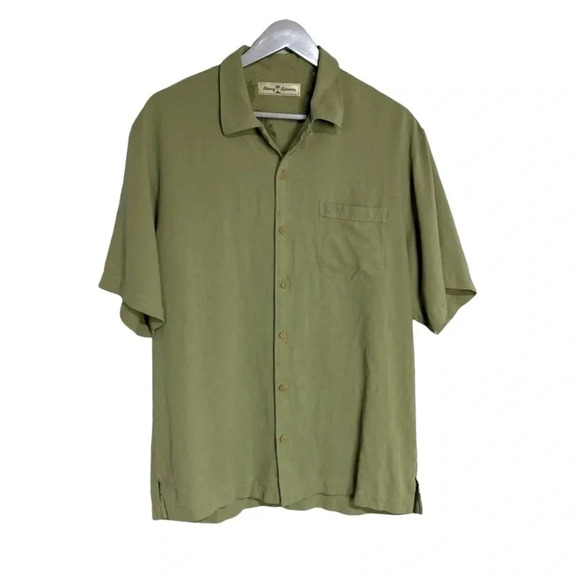 Tommy Bahama men’s M celery green silk Hawaiian button down short sleeve shirt - Picture 3 of 5